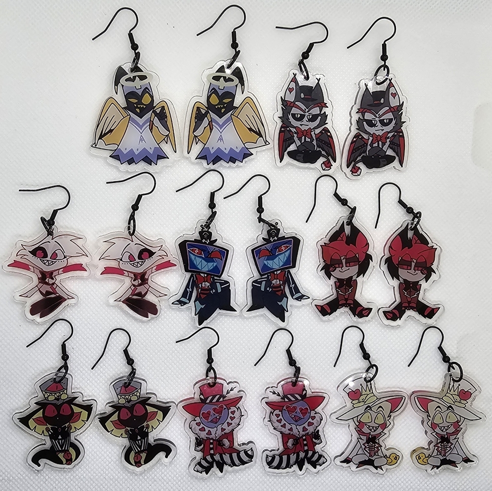 COMPLETE SET of Hazbin Hotel Inspired Dangle Earrings! Handmade! Hypo-Al…‎